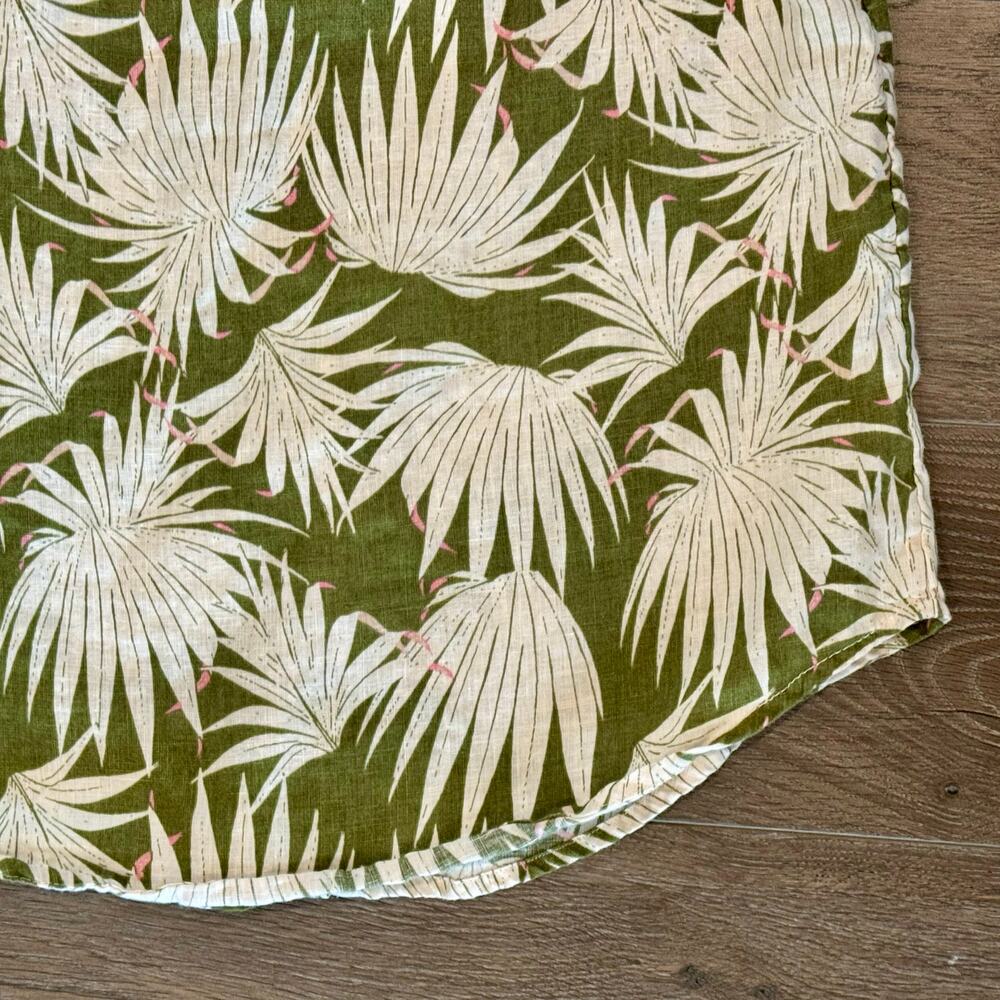Tahari 100% Linen Sleeveless Blouse Green Floral Tropical Palm Womens small boho - Picture 6 of 7